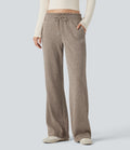 Pantalon décontracté bootcut côtelé, taille basse, cordon et poches