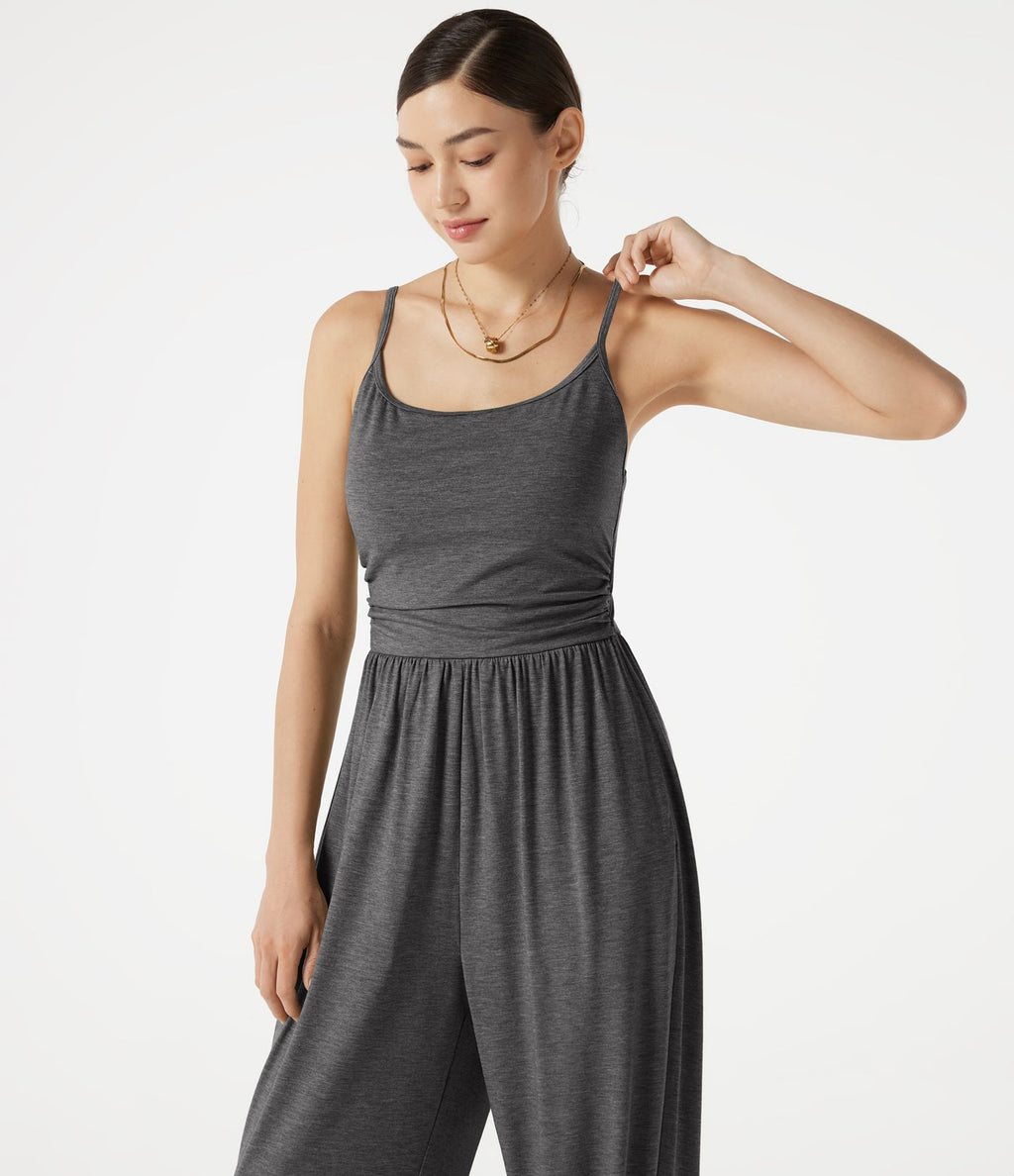 Combinaison jogging décontractée chinée à bretelles réglables, soutien-gorge intégré froncé et poches - Édition Easy Peasy
