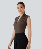 Blouse sans manches col V pour le bureau