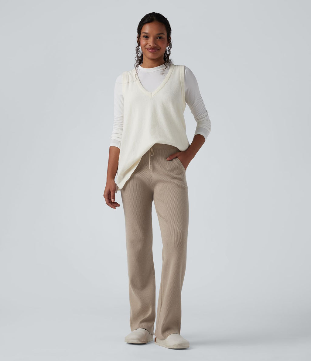 Pantalon de détente maille taille mi-haute avec cordon de serrage et poches