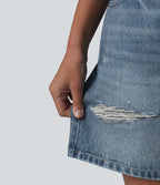 Short casual en molleton imprimé denim taille mi-haute 12,5 cm avec poches