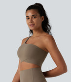 Halara UltraSculpt™ Brassière de sport et yoga à maintien léger, asymétrique une épaule, ourlet croisé avec soutien-gorge intégré