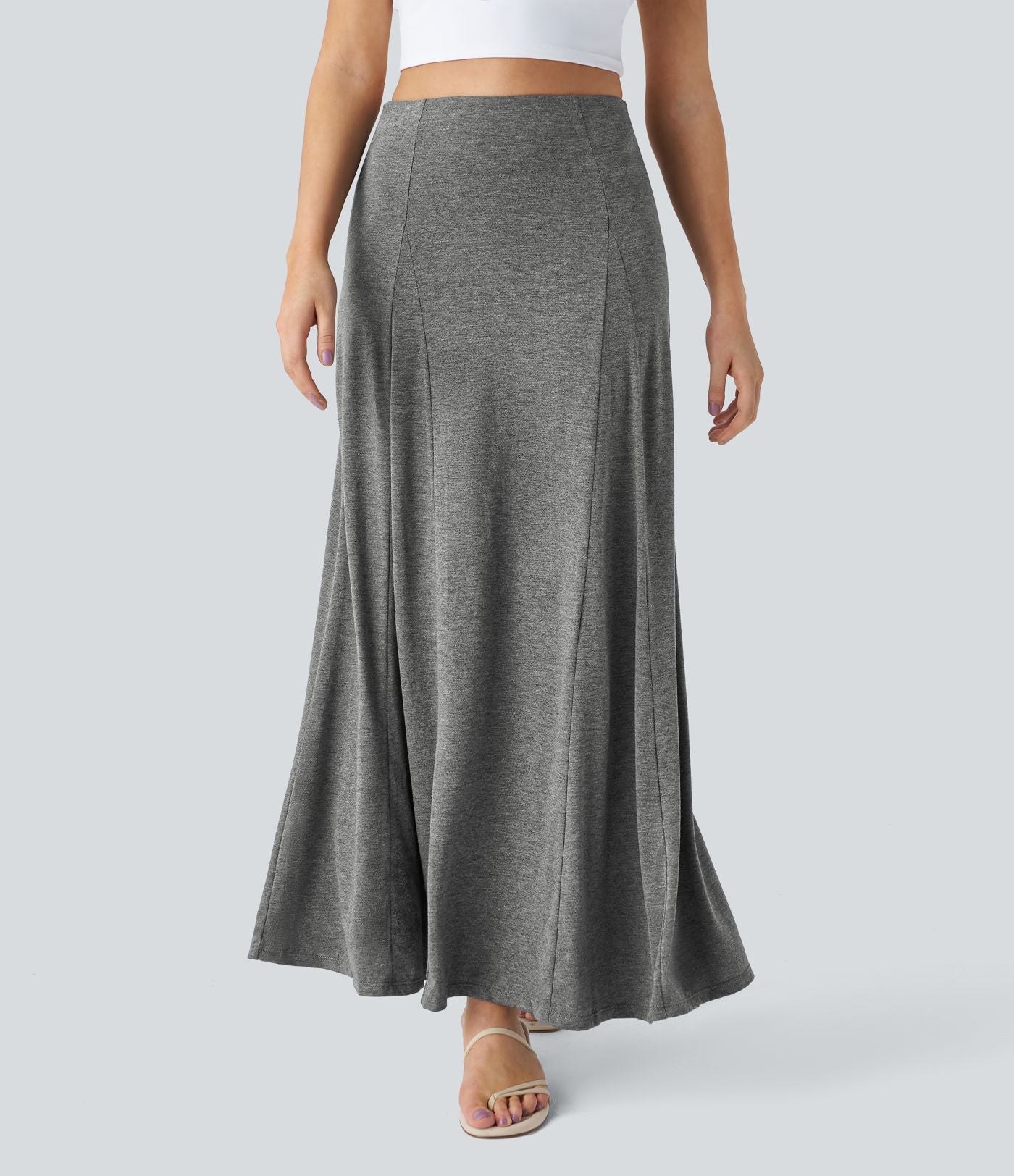 Jupe Évasée Casual Longue Fermeture Éclair Latérale Taille Haute