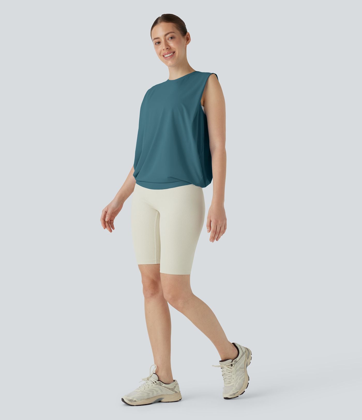 Débardeur de yoga col rond froncé, tissu rafraîchissant - Protection UPF50+