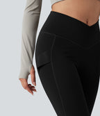 Legging de randonnée 7/8 résistant à l'usure taille haute croisée réfléchissant avec poche