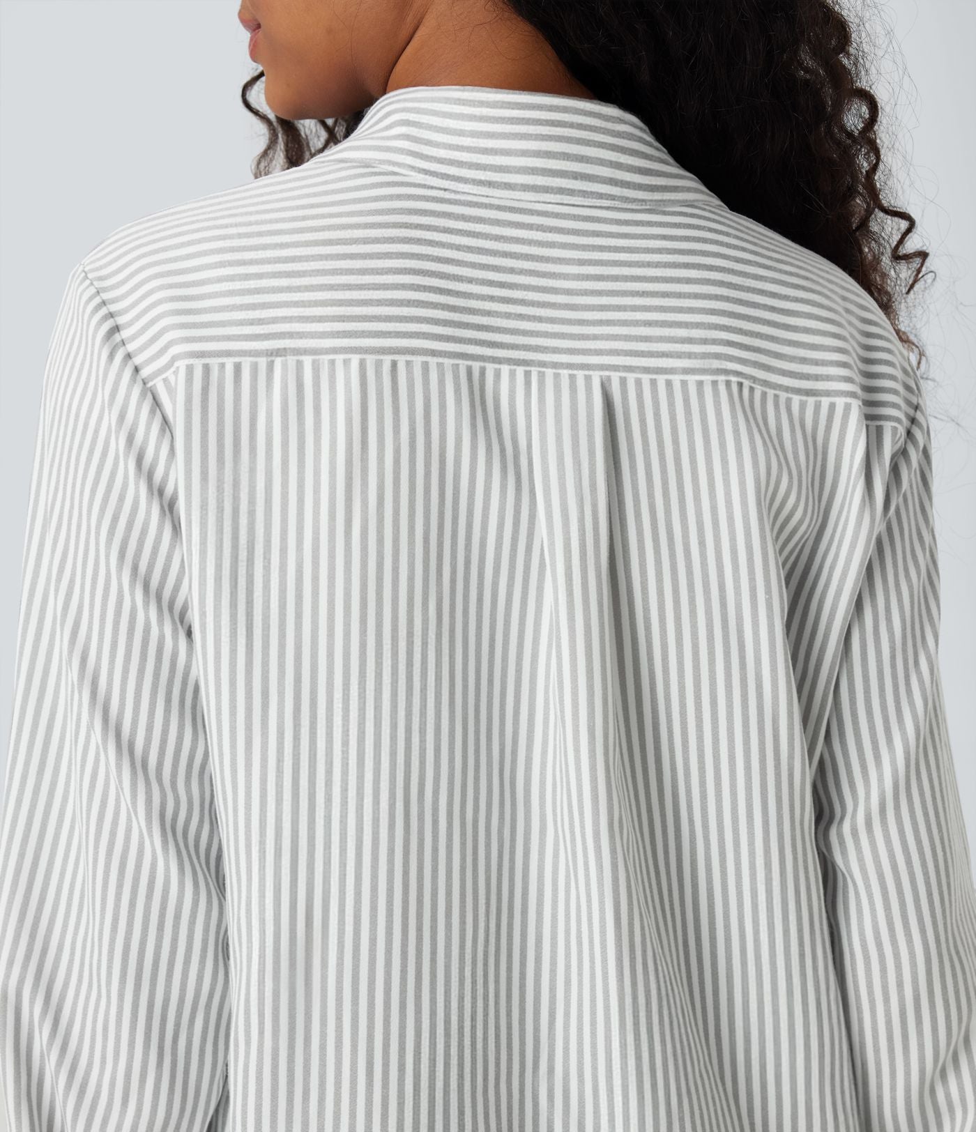 Chemise décontractée manches longues à rayures ourlet arrondi