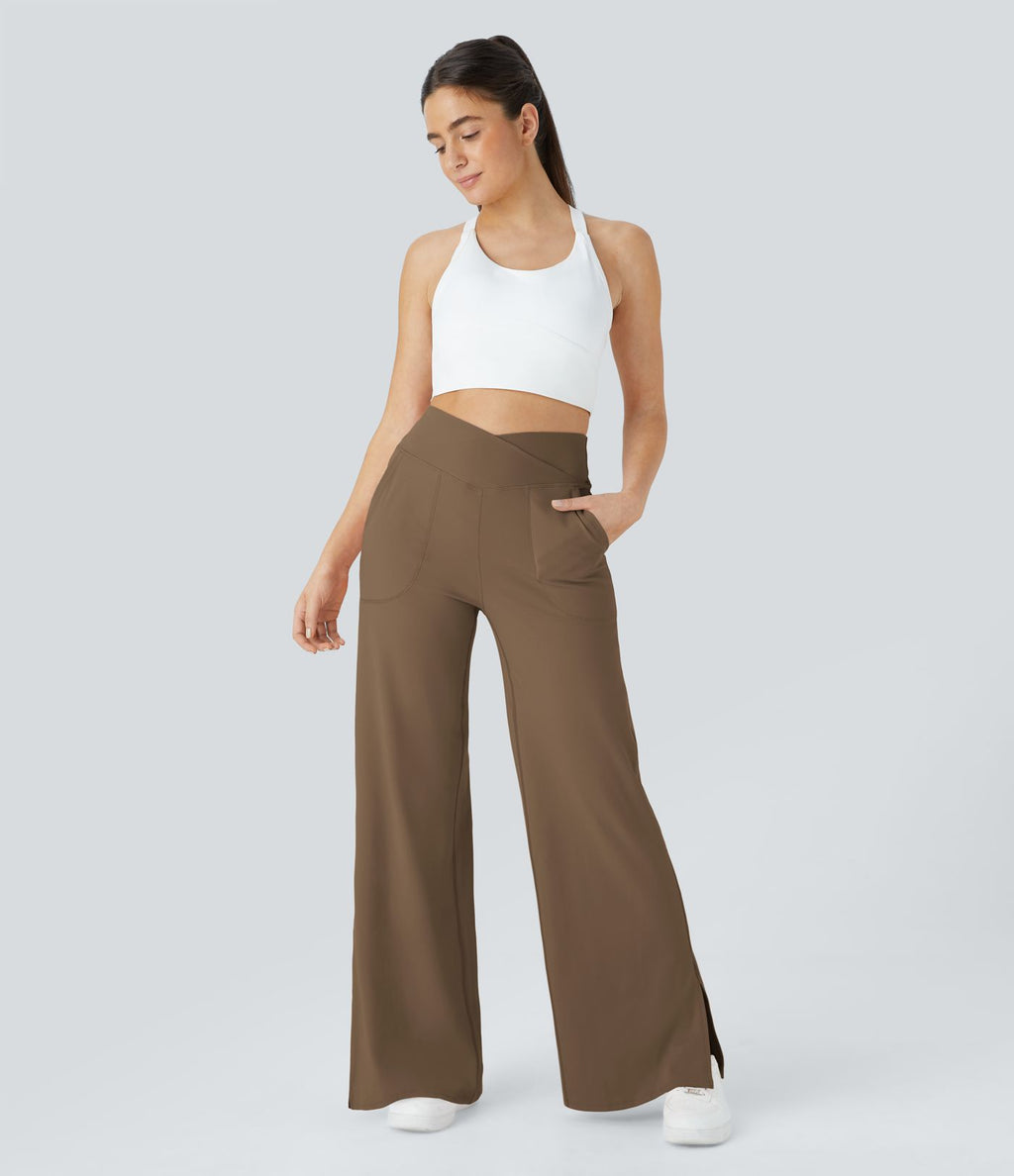 Pantalon yoga large croisé avec ourlet et poches DayStretch - Smile