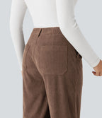 Pantalon décontracté large en velours côtelé, taille haute, avec poches