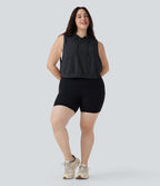 Débardeur de course grande taille crop top à capuche sans manches avec cordon de serrage
