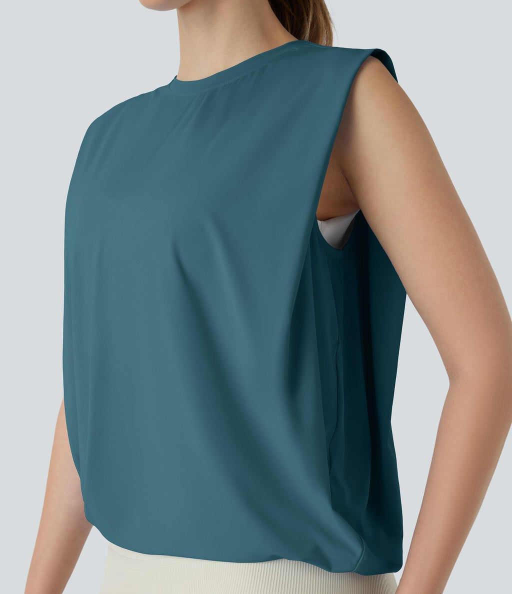 Débardeur de yoga col rond froncé, tissu rafraîchissant - Protection UPF50+
