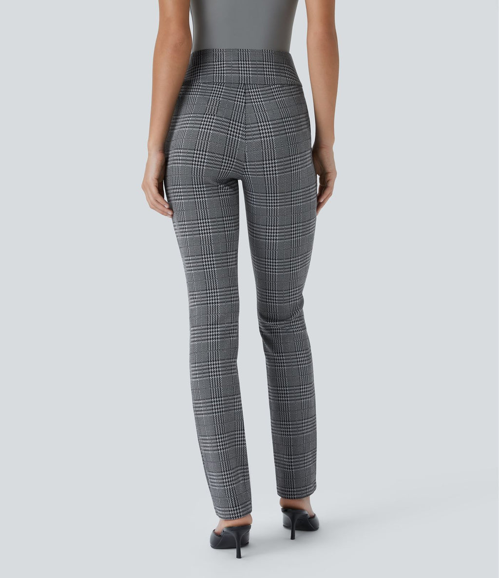 Halara Flex™ Pantalon tailleur Cintrés à Taille Haute avec Boutons Décoratifs Poches Latérales et Imprimé Pied-de-Poule
