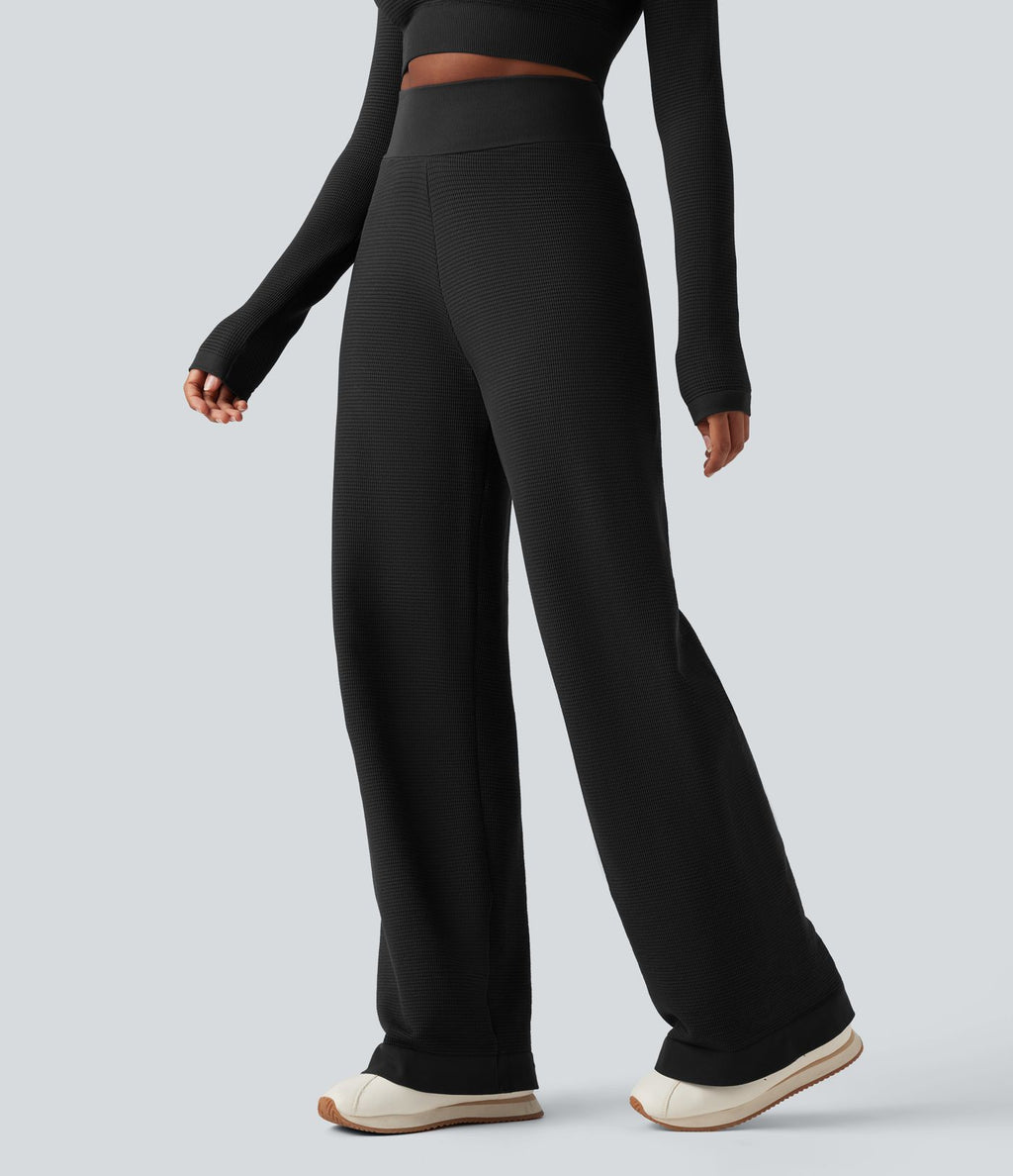 Pantalon de yoga taille haute coupe droite en maille gaufrée sans couture Seamless Flow