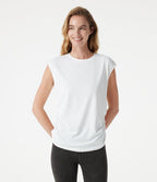 T-shirt casual froncé à col rond et manches courtes