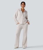 Top détente gaufré col tailleur manches longues boutonnage décontracté