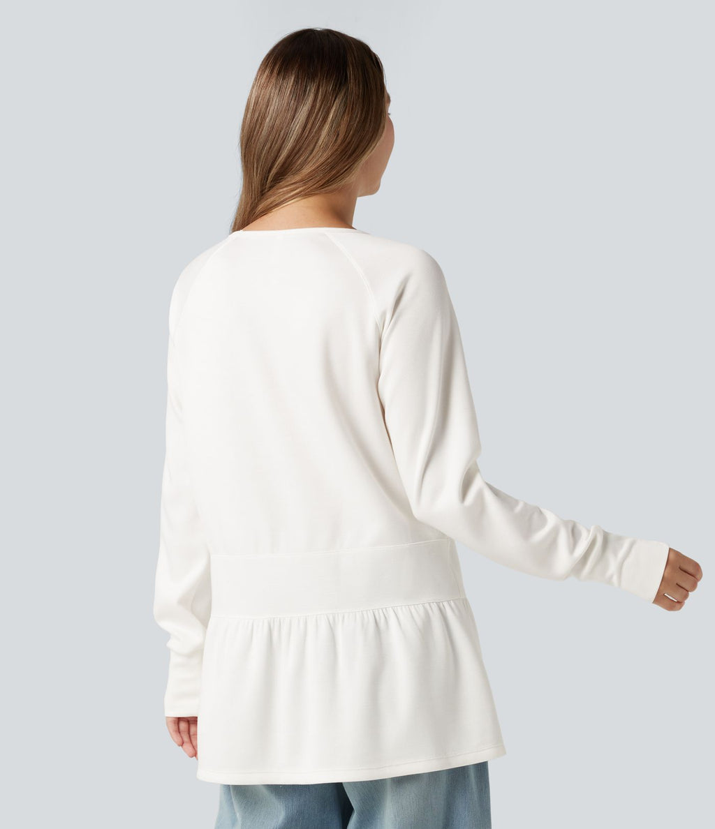 Sweat-shirt col rond volants manches longues avec trous pouces