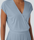 Combinaison fluide en tissu gaufré, col V, manches courtes, jambes larges et poches latérales - Easy Peasy Edition