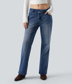 Jean décontracté Halara Flex™ asymétrique jambe droite taille basse avec poches