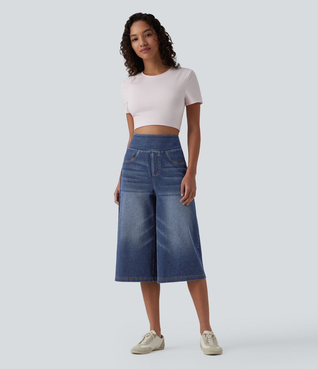 Jean capri ample Halara Flex™ taille haute gainant avec poches