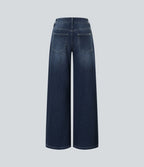 Halara Flex™ Jean Large Casual Taille Basse avec Boutons Zip Multiples Poches Lavés Élastiques et Tricotés