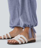 Pantalon de jogging décontracté à taille haute croisée avec poches latérales et cordon de serrage