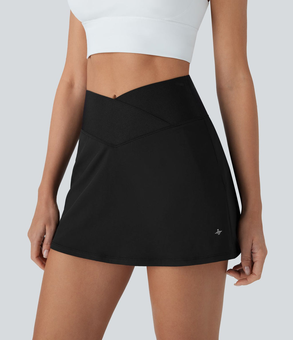Jupe de tennis mini évasée Softlyzero™ QuickDry taille haute croisée avec short intégré galbant les fesses et poches
