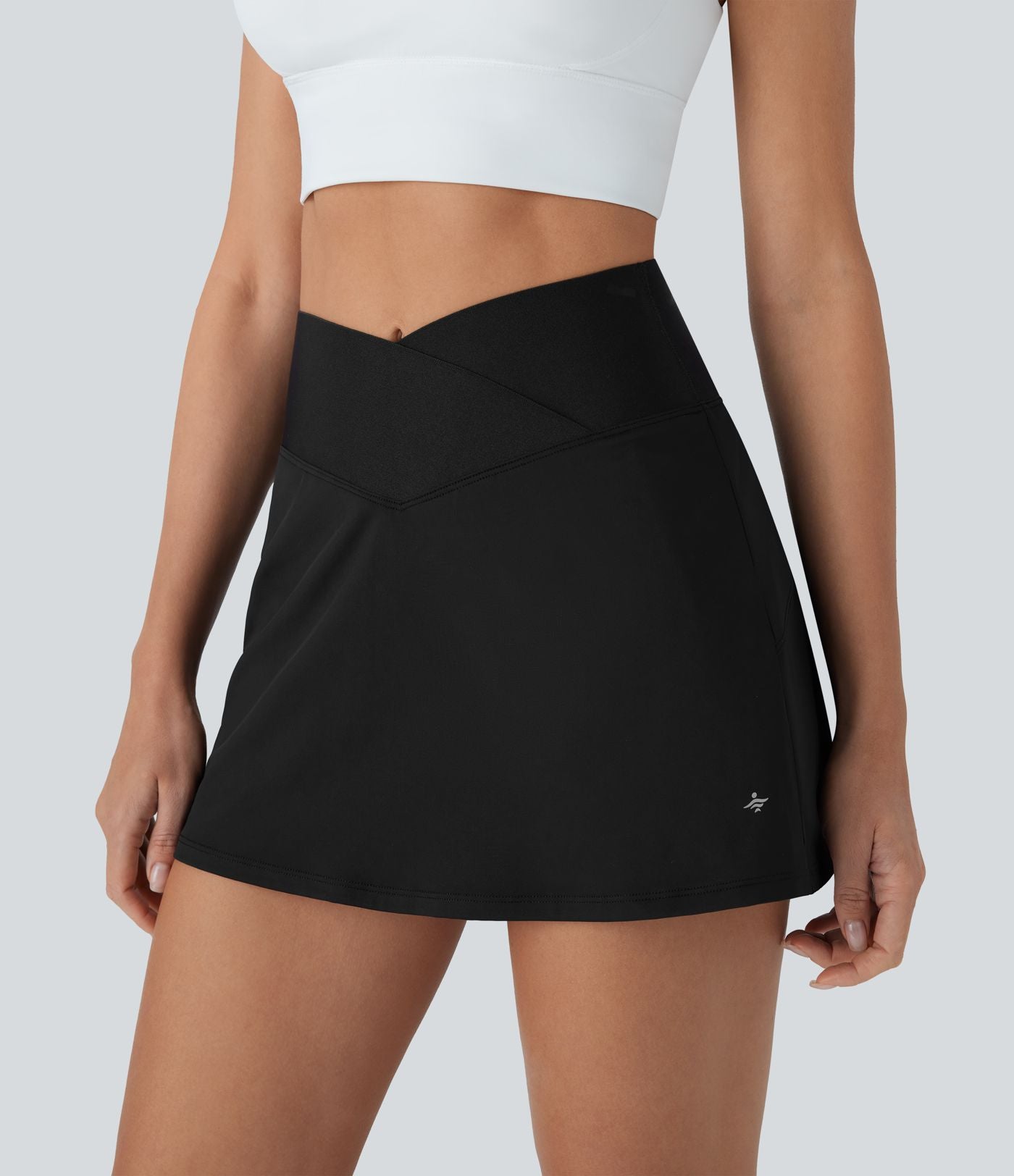 Jupe de tennis mini évasée Softlyzero™ QuickDry taille haute croisée avec short intégré galbant les fesses et poches