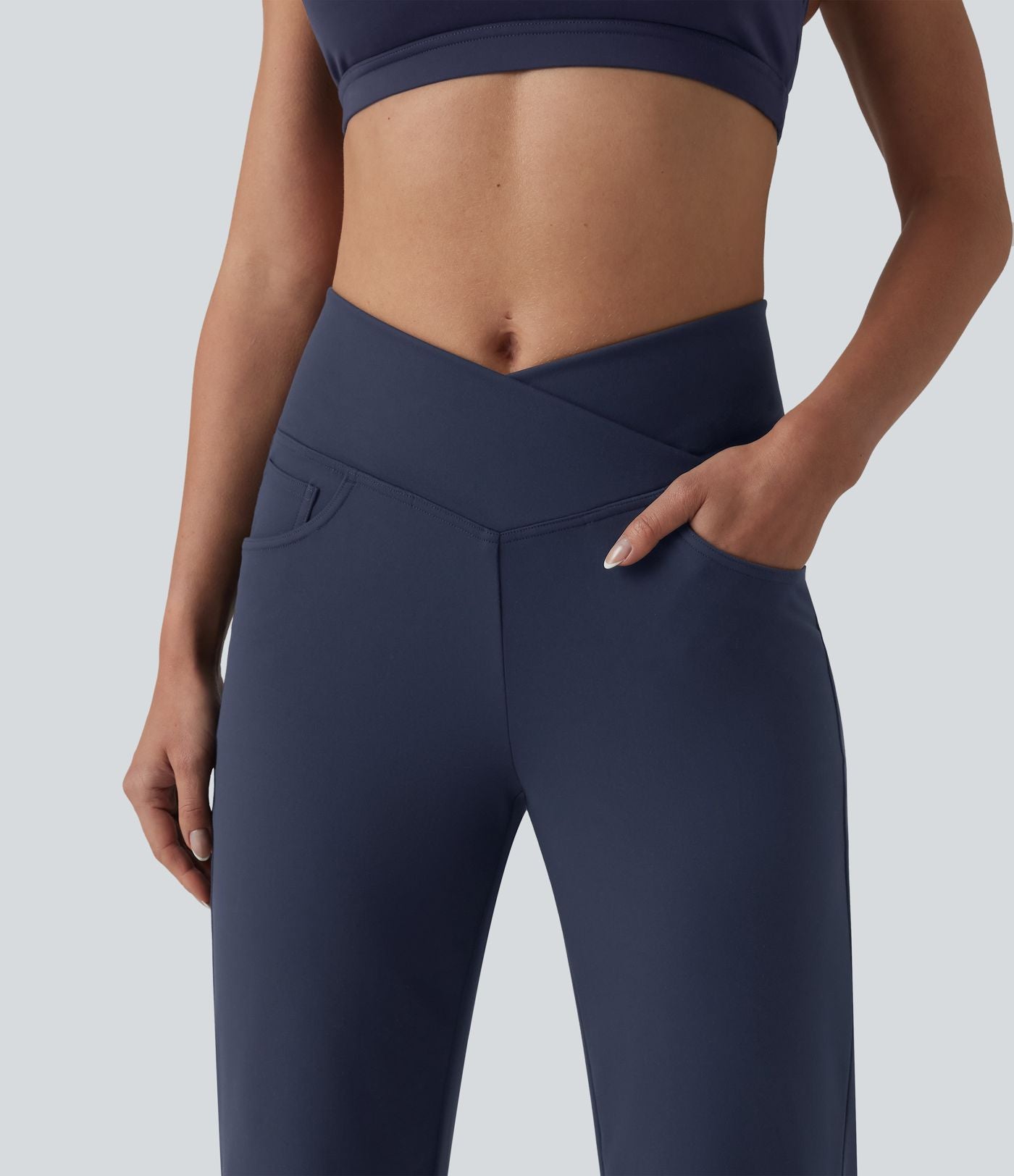 Pantalon de yoga DayStretch croisé taille haute ventre plat coupe droite avec poches