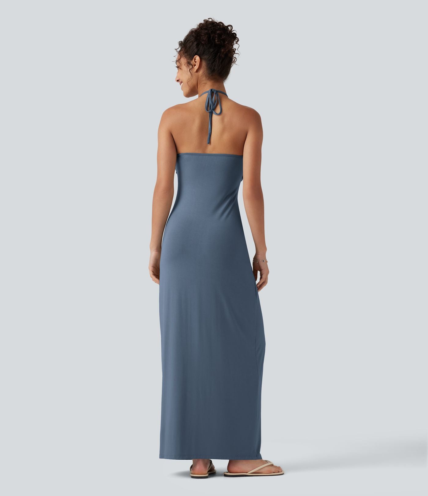 Robe longue dos nu à nouer avec soutien-gorge intégré et poches
