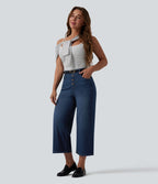 Halara Flex™ Jean large casual raccourci taille haute en lyocell drapé, avec poches