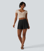 Short tailleur casual 2-en-1 côtelé maille taille haute avec poches
