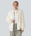 Veste bomber sherpa zippée à manches longues avec poches