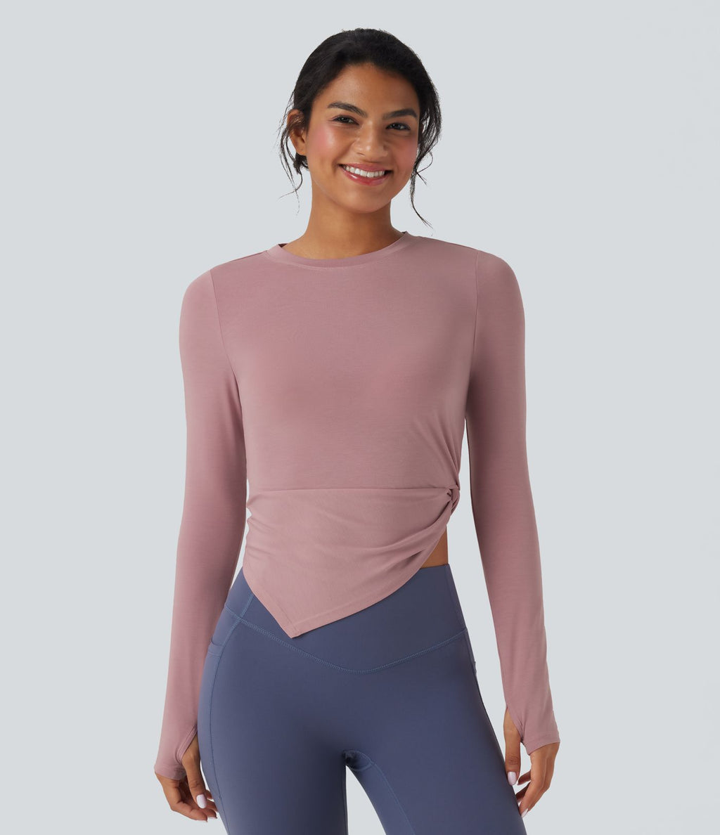 Haut de sport yoga asymétrique séchage rapide manches longues avec trous pouces