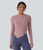 Haut de sport yoga asymétrique séchage rapide manches longues avec trous pouces