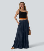 Pantalon baggy fluide taille mi-haute 2-en-1 avec poches