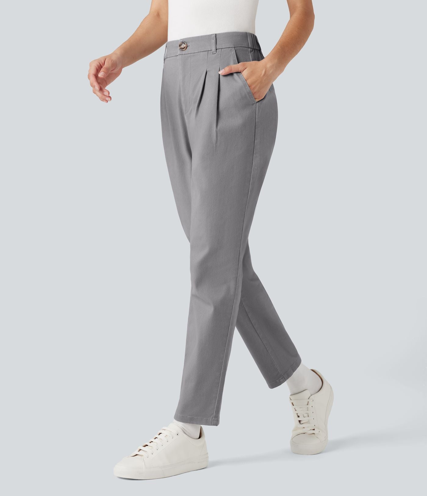 Pantalon coton coupe ajustée taille haute avec poches