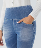 Legging 7/8 décontracté taille haute effet denim avec poches