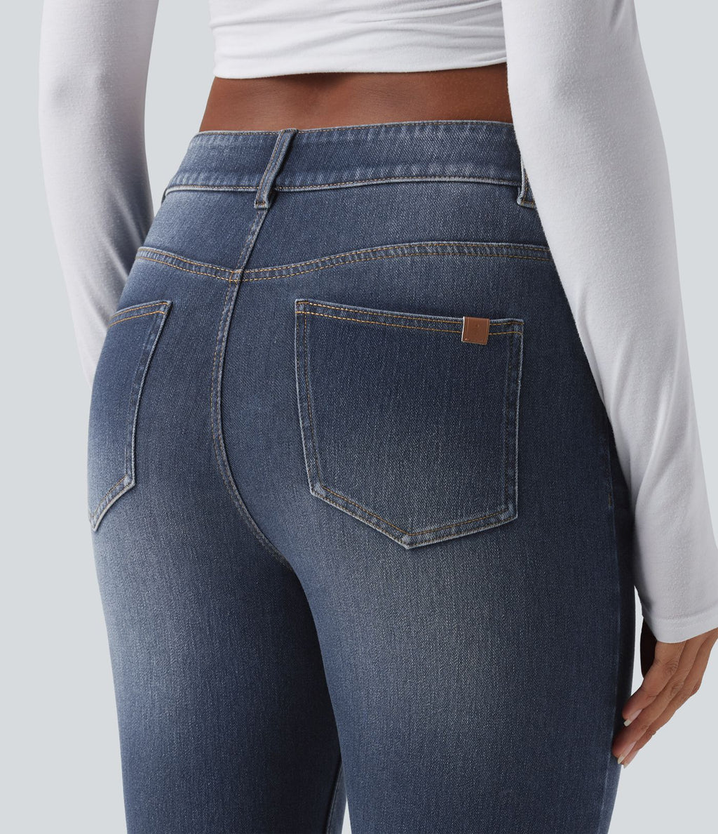 Jean bootcut délavé Halara Flex™ taille basse avec bouton, fermeture éclair et poches multiples