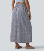 Pantalon casual baggy à carreaux taille haute avec poches