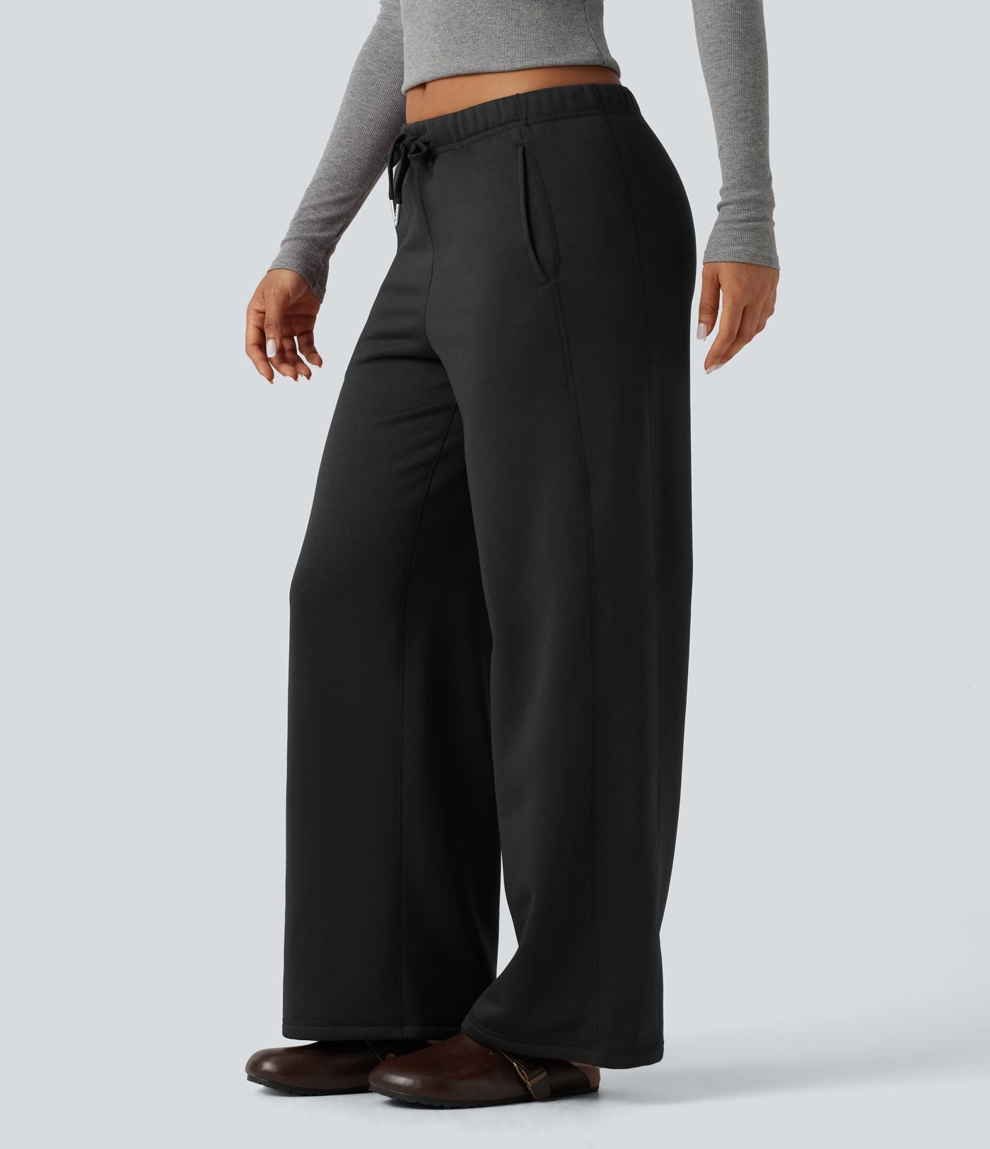 Pantalon de sport coupe droite en polaire, taille basse, cordon de serrage, à poches