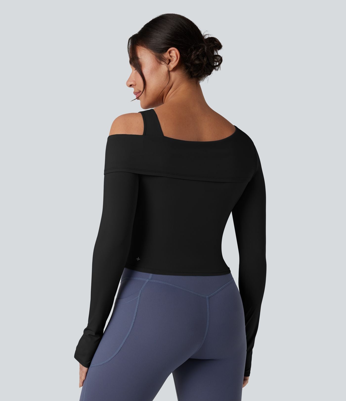 Top de sport yoga épaule asymétrique manches longues avec trous pouces