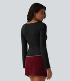 Top casual chauffant Halara HeatCore col V manches longues avec liserés contrastants
