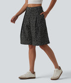 Short ample décontracté à imprimé léopard taille mi-haute, 25 cm, avec poches