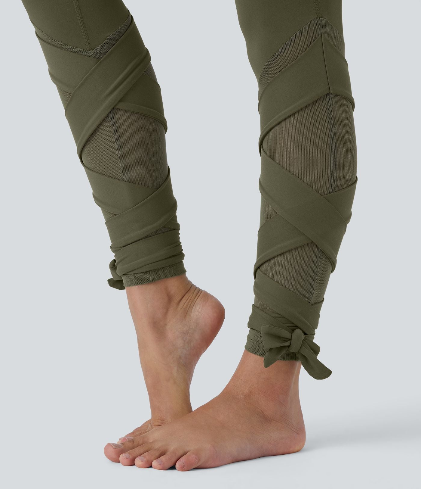Softlyzero™ Legging Taille Haute Empiècement en Maille Contrastante Lacets Croisés Longueur 7/8