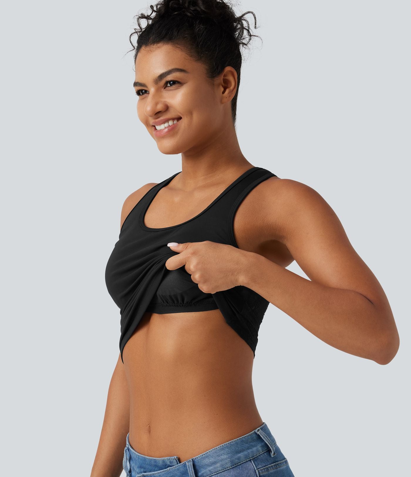 Débardeur casual SoftlyZero™ Airy à col U, dentelle contrastée, découpes et coussinets amovibles