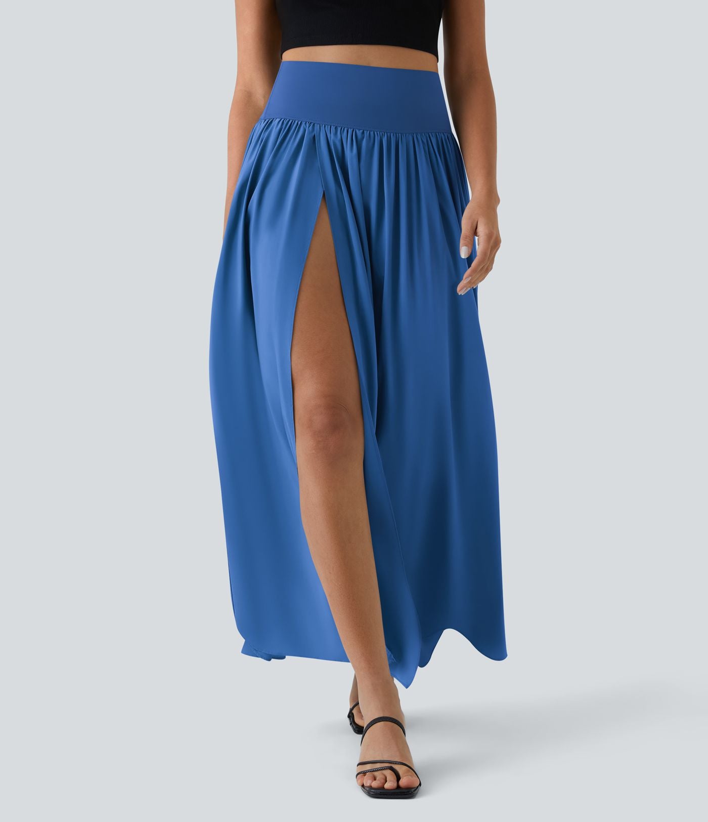 Breezeful™ Jupe Taille Haute Casual Maxi Séchage Rapide Fluide Fente Plissée 2 en 1