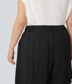 Bermuda décontracté grande taille aspect lin taille haute avec poches