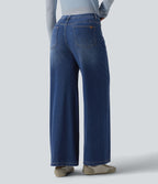 Halara Flex™ Jean droit casual taille mi-haute en lyocell drapé, avec poches