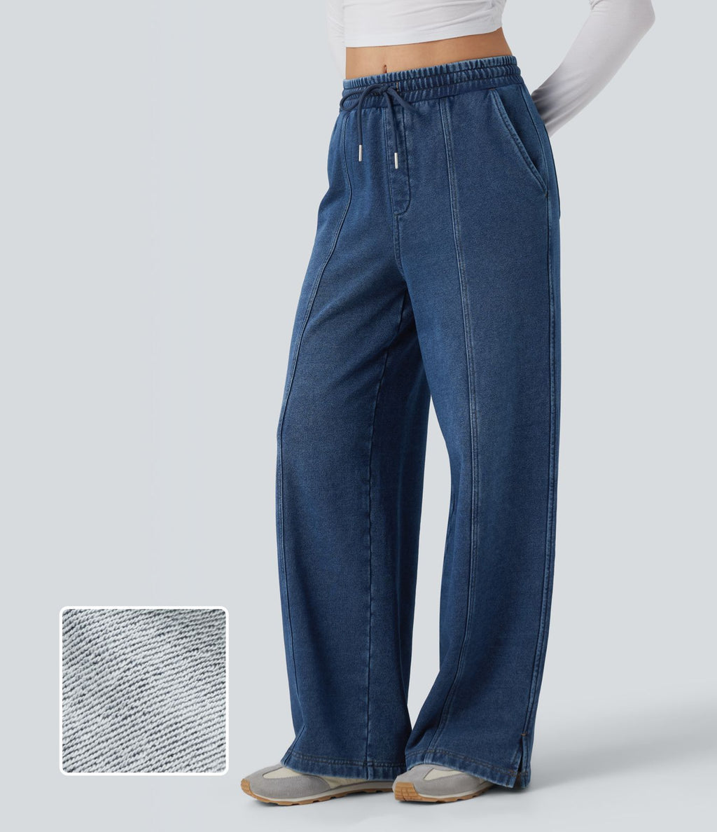 Jean jogging Halara Flex™ coupe droite fendu taille haute molleton français avec cordon de serrage et poches