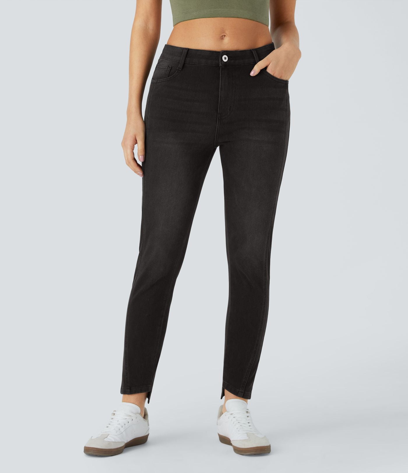Jean skinny 7/8 décontracté taille basse Halara Flex™ avec poches zippées