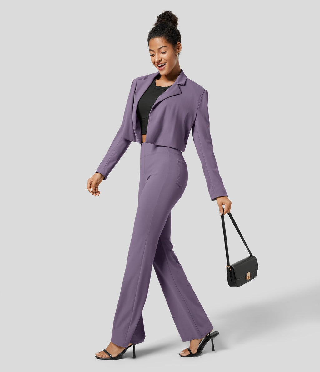 Pantalon tailleur légèrement évasé taille haute avec poches arrière Halara Flex™